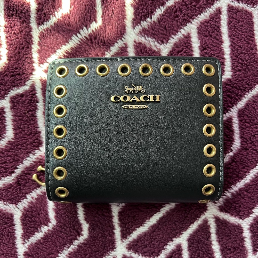 Coach Black Card Holder with Gold Eyelets